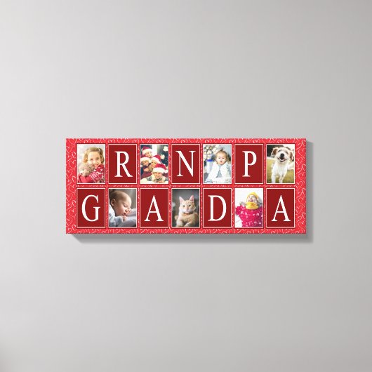 Multifoto Red Heart Pattern Grandpa Foto Canvas Afdruk (Voorkant)