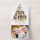 Multifoto van de moderne Faux Gold kerstboomfamili All In One Uitnodiging (Binnen)