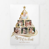 Multifoto van de moderne Faux Gold kerstboomfamili Drieluik Kaart (Cover)