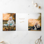 Multifoto van de moderne Faux Gold kerstboomfamili Drieluik Kaart (Binnen)