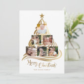 Multifoto van de moderne Faux Gold kerstboomfamili Feestdagenkaart (Staand voorkant)