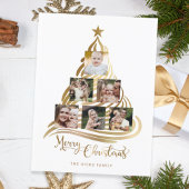 Multifoto van de moderne Faux Gold kerstboomfamili Feestdagenkaart