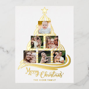 Multifoto van de moderne Gold Foil kerstboomserie Folie Feestdagen Briefkaart