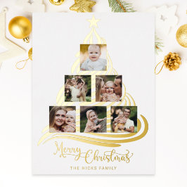 Multifoto van de moderne Gold Foil kerstboomserie Folie Feestdagenkaart