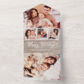 Multifoto van Rustic Linen Prettige feestdagen All In One Uitnodiging (Binnen)