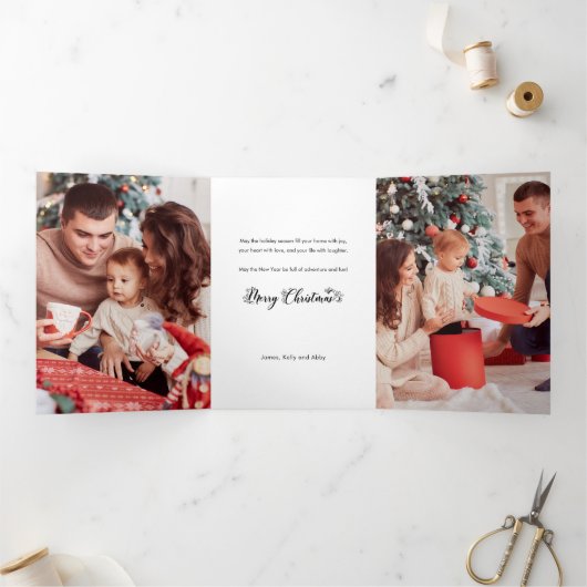 Multifoto van Rustic Linen Prettige feestdagen Drieluik Kaart (Binnen)