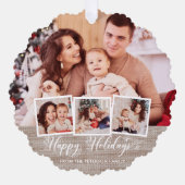 Multifoto van Rustic Linen Prettige feestdagen Ornament Kaart (Voorkant)