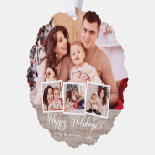 Multifoto van Rustic Linen Prettige feestdagen Ornament Kaart (Links)