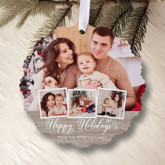 Multifoto van Rustic Linen Prettige feestdagen Ornament Kaart