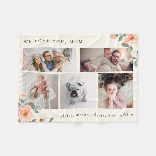 MultiFotonet voor Moeder met Perzikbloemen Fleece Deken (Voorkant (Horizontaal))