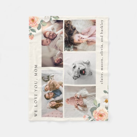 MultiFotonet voor Moeder met Perzikbloemen Fleece Deken (Voorkant)