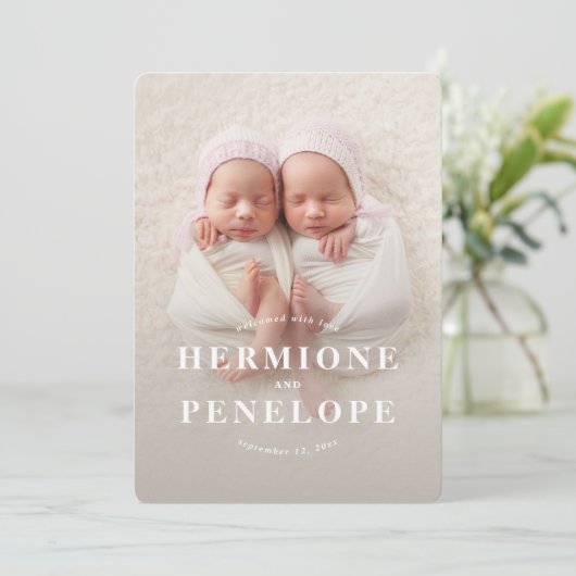 Multifotoreale tweeling in moderne geometrie + typ aankondiging (Staand voorkant)