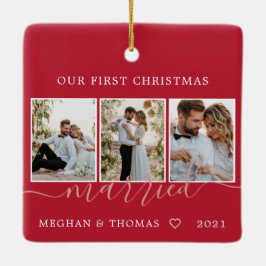 Multifoto's eerste kerstfeest met keramische keram keramisch ornament