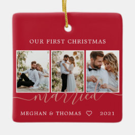 Multifoto's eerste kerstfeest met keramische keram keramisch ornament