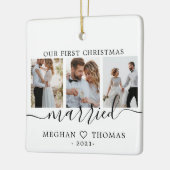 Multifoto's eerste kersthuwelijk keramisch ornament (Links)