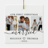 Multifoto's eerste kersthuwelijk keramisch ornament (Achterkant)