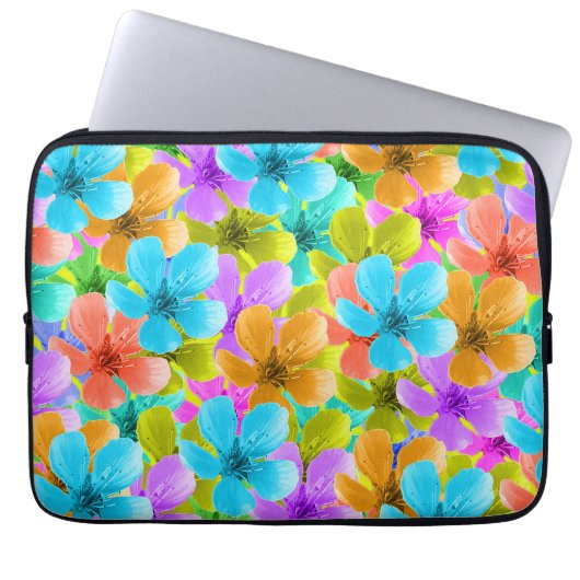 Multigekleurde bloesems, laptophoes laptop sleeve (Voorkant)
