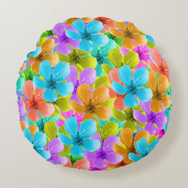 Multigekleurde trilbloesems, rond kussen (Voorkant)