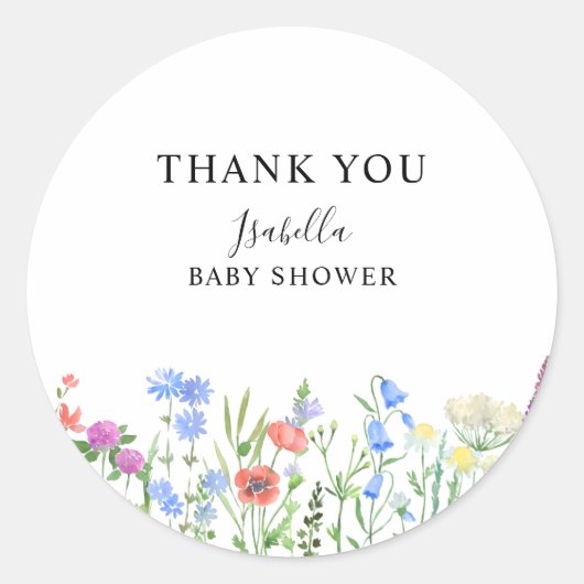Multihued Wildflower Baby Shower Celebration Ronde Sticker (Voorkant)