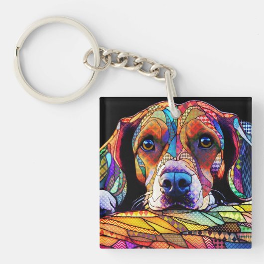 Multikleur Beagle Hond 178 Sleutelhanger (voorkant)