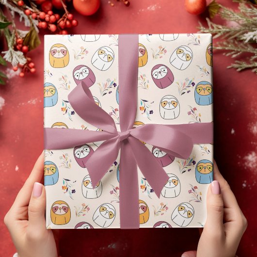 Multikleur Sleepy Sloth Cartoon Cadeaupapier