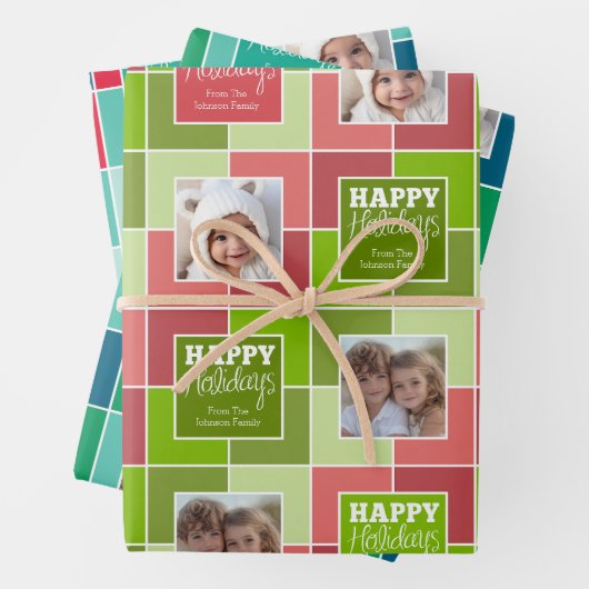 Multikleurenkerstfoto's Whimsical-feestdag Inpakpapier Vel (In situ)