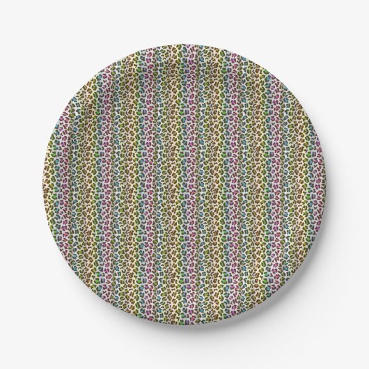 multikleurige streep getinte luipaardprint papieren bordje (Voorkant)