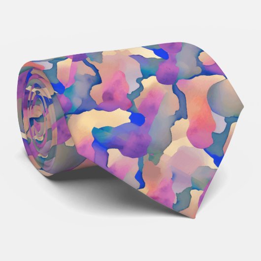 Multikleurige Waterverf Patroon Necktie Stropdas (Opgerold)