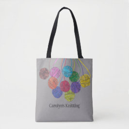 multikolbollen van garen, breien, gepersonaliseerd tote bag