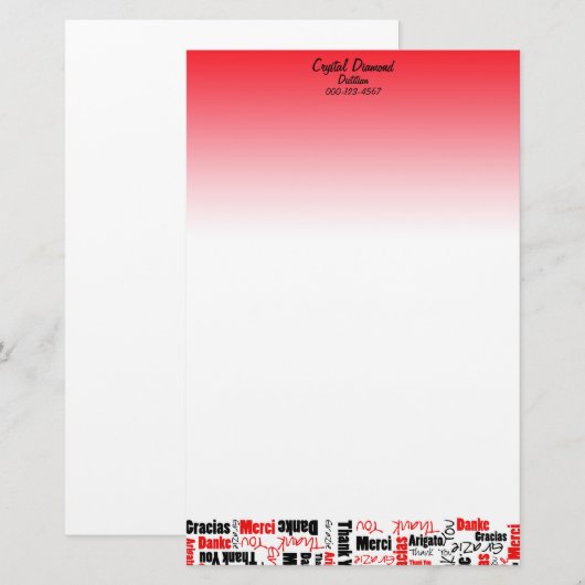 Multilingual Black en Red Dank u Word Cloud Briefpapier (Voorkant / Achterkant)
