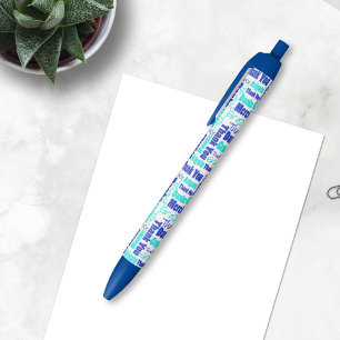 Multilingual Blue Turquoise Dank je wel Typografie Zwarte Inkt Pen