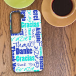 Multilingual Blue Turquoise Hartelijk dank Samsung Galaxy Hoesje<br><div class="desc">Dit telefoongeval wordt ontworpen met een meertalig blauw en turquoise "Dank u"woordcollage in een verscheidenheid van doopvontstijlen over wit. Geweldig cadeauidee voor een nieuwe telefoon,  verjaardag,  terug naar school of een andere speciale gelegenheid.</div>