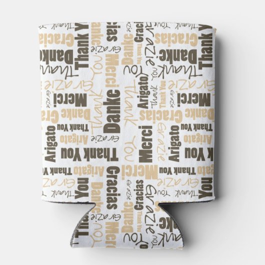 Multilingual Brown Beige Dank u wel Typografie Blikjeskoeler (Achterkant)