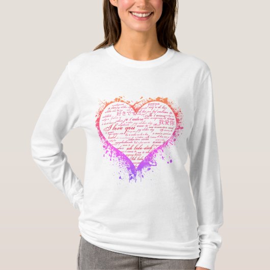 Multilingual Love Heart Vrouwen Lange Mouw Shirt (Voorkant)