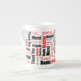 Multilingual Red Black "Dankuwel" Typografie Porselein Kop