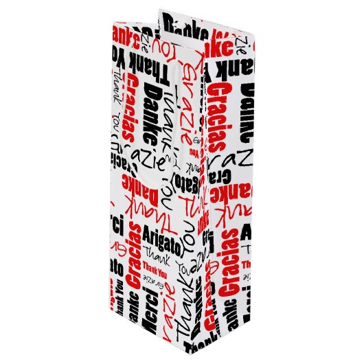 Multilingual Red Black Hartelijk dank voor Word Cl Wijn Cadeautas (Voorkant Gekanteld)