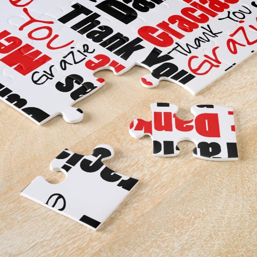 Multilingual Typography Thank You Red Black Legpuzzel (Zijkant)