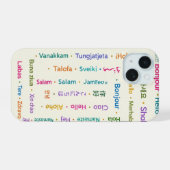 Multilinguale begroetingen iPhone 15 case (Achterkant horizontaal)