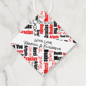 Multilinguale Dankjewel-typografie Rood Zwart Bedankjes Labels (Voorkant)