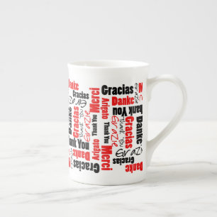Multilinguale Rood Zwart "Dank je" Typografie Porselein Kop