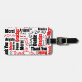 Multillingual Red Black Bedankt voor Typografie Bagagelabel (Voorkant horizontaal)