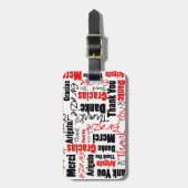 Multillingual Red Black Bedankt voor Typografie Bagagelabel (Voorkant verticaal)