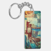 Multimedia Gescheurde Kunstcollage met Horloge Sleutelhanger (Voorkant Links)
