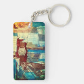 Multimedia Gescheurde Kunstcollage met Horloge Sleutelhanger (achterkant)