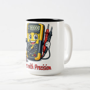 Multimeter Cartoon Mascotte Meet Met Precisie M Tweekleurige Koffiemok