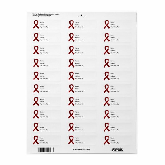 Multipel Myeloma Burgundy Ribbon 3 Etiket (Full Sheet)