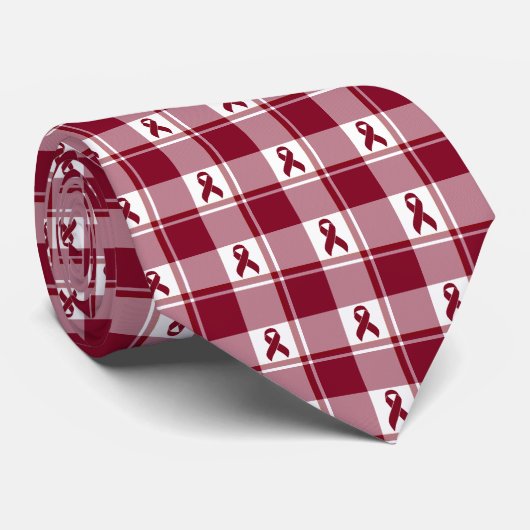Multipel Myeloom Kankerbewustzijns Plaid Burgundy Stropdas (Opgerold)