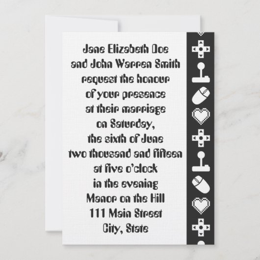 Multiplayer Mode in Black Wedding Invitation Kaart (Voorkant)
