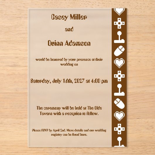 Multiplayer Mode in Chocolate Acrylic Wedding Acryl Uitnodigingen (Voorkant)