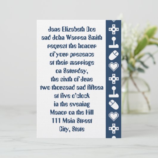 Multiplayer Mode in Navy Wedding Invitation Kaart (Staand voorkant)